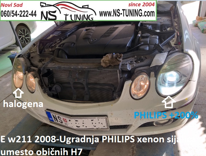 ugradnja xenon svetla h7 sijalica philips auto servis novi sad tuning mercedes e klasa w211 2008